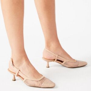 BRAND NEW ANNE KLEIN CHIC  MESH KITTEN HEELS POINTED TOE SLINGBACK JEWEL SANDAL